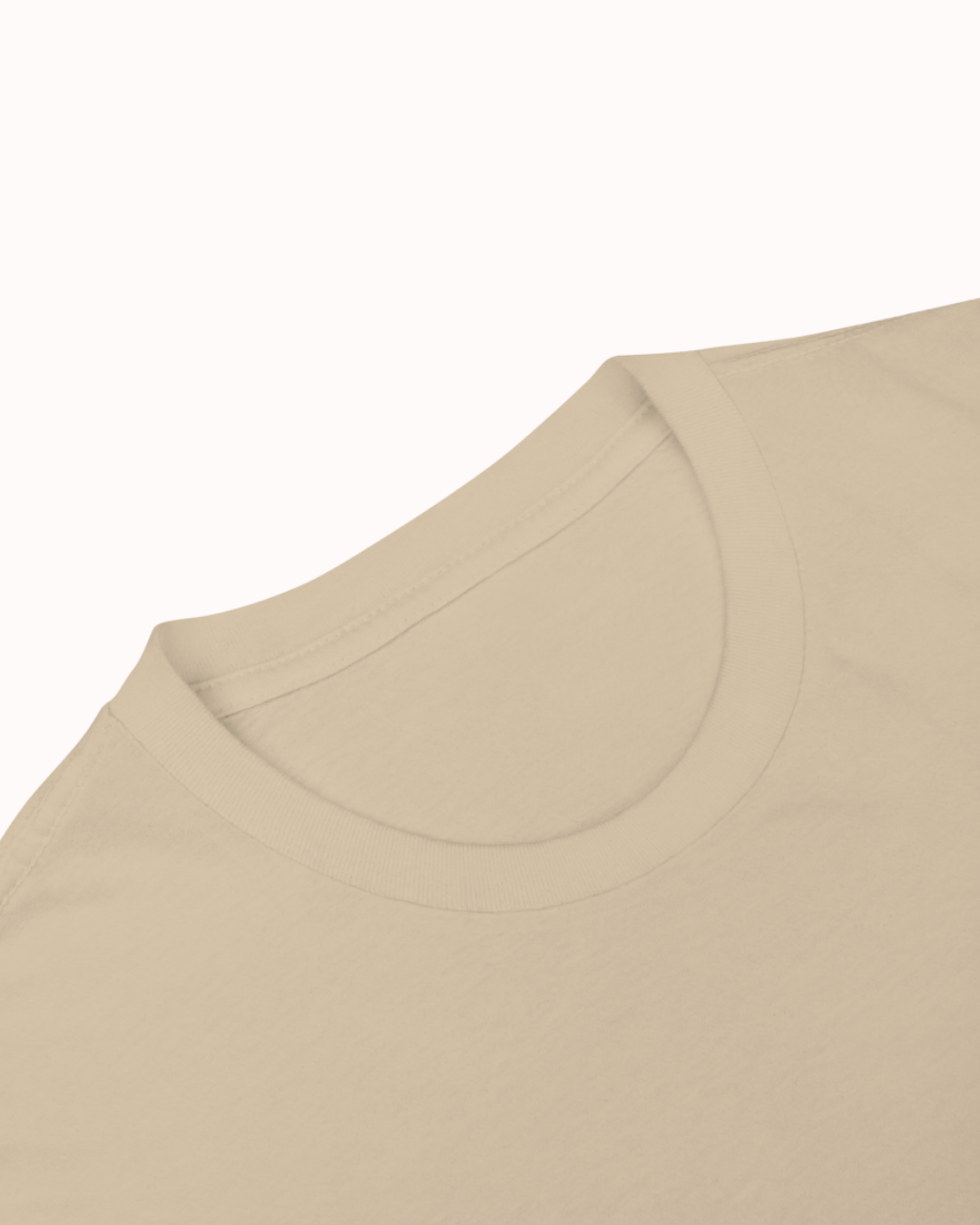 Close-up of a Sand t-shirt showcasing its clean neckline and a visible seam, emphasizing the high-quality fabric. Perfect for fans of funny merchandise, bold humor, and witty sarcasm.