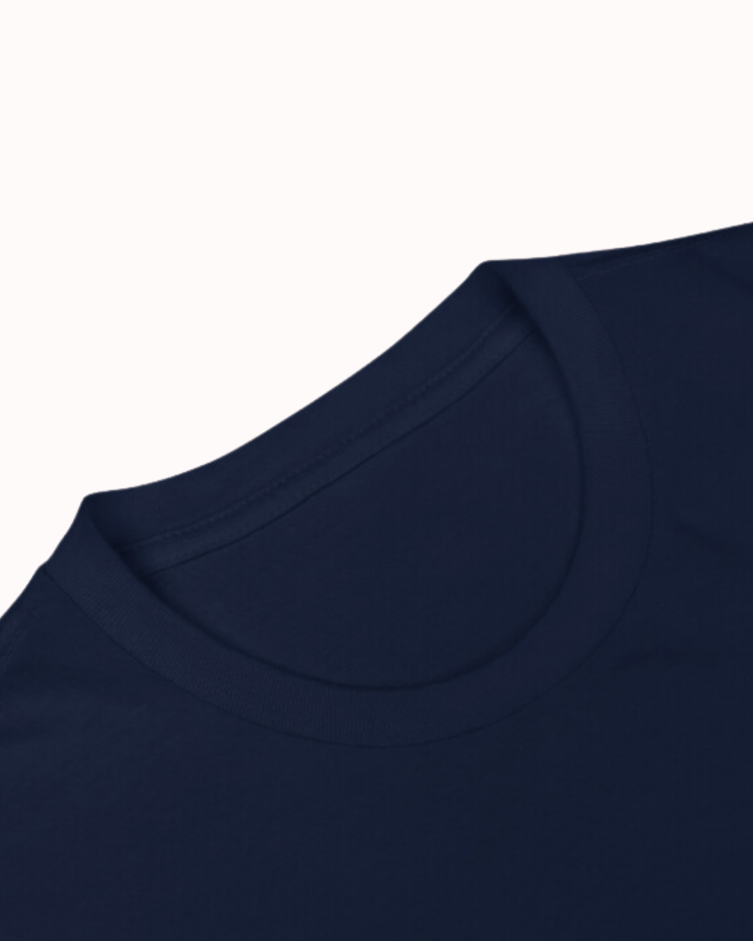 Close-up of a navy neck T-Shirt showcasing its clean neckline and a visible seam, emphasizing the high-quality fabric. Perfect for fans of funny merchandise, bold humor, and witty sarcasm.