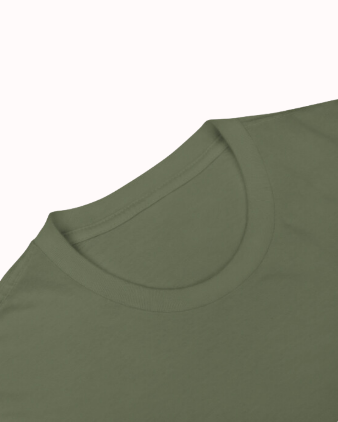 Close-up of a military green neck T-Shirt showcasing its clean neckline and a visible seam, emphasizing the high-quality fabric. Perfect for fans of funny merchandise, bold humor, and witty sarcasm.