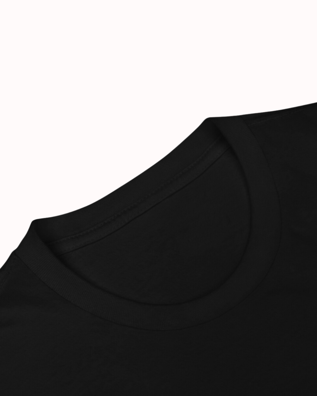 Close-up of a black neck T-Shirt showcasing its clean neckline and a visible seam, emphasizing the high-quality fabric. Perfect for fans of funny merchandise, bold humor, and witty sarcasm.