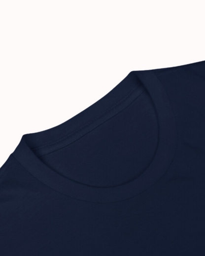Close-up of a Navy t-shirt showcasing its clean neckline and a visible seam, emphasizing the high-quality fabric. Perfect for fans of funny merchandise, bold humor, and witty sarcasm.